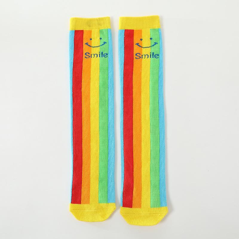 Șosete Tub din Bumbac cu Dungi Curcubeu pentru Copii - Lungime Medie până la Peste Genunchi pentru Băieți și Fete