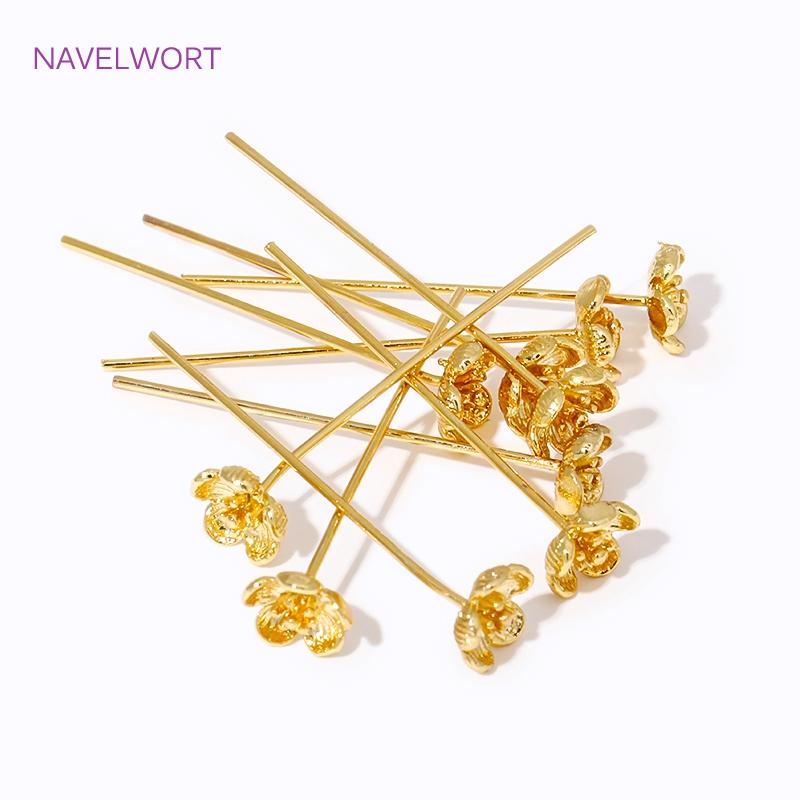 18K Gold Plated Flower Shape Pins High Quality Brass Metal Pins,For Jewelry Making Pins,Handmade DIY Beading Accessories