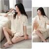 Yucahype Summer Pajama Set with Short Sleeve Shirt and Open Loose Solid Women's Cups, 100% Cotton, Shorts, Front, Moisture-Wicking, Breathable,