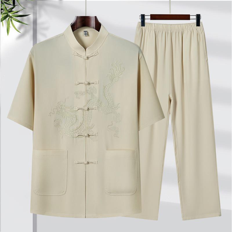 Men's Summer Tang Suit Set: Casual, Loose, Lightweight, Chinese Style for Middle-Aged & Elderly