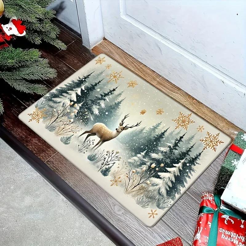 VIKAMA Christmas Elk Entrance Carpet Indoor and Outdoor Welcome Floor Mat Kitchen Balcony Floor Mat Christmas Home Decoration