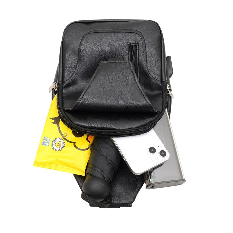 Simple and Fashionable Casual Solid Color PU Multifunctional USB Charging Zipper Man's Chest Bag Crossbody Bag for Commuting