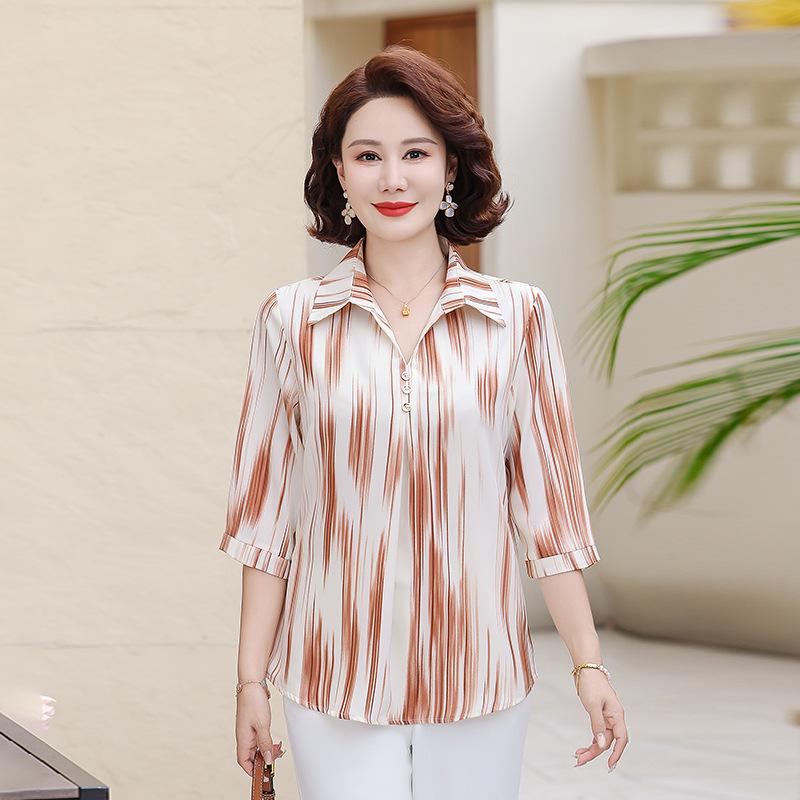 2026 New Arrivals: Chiffon Blouse & Seven-Sleeve T-Shirt Set for Middle-Aged & Elderly Women