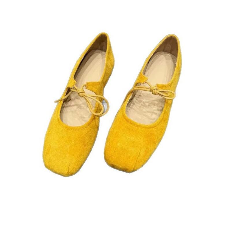 Dopamine flat bottom shallow mouth Mary Jane shoes autumn new square head lace-up single shoes women's skirt Doudou shoes
