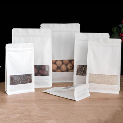 50 stuks 10x20cm Raam Wit Kraftpapier Waterdicht Oliebestendig Staand Voedselverpakking Koffie Thee Gedroogd Fruit Noten Zakjes