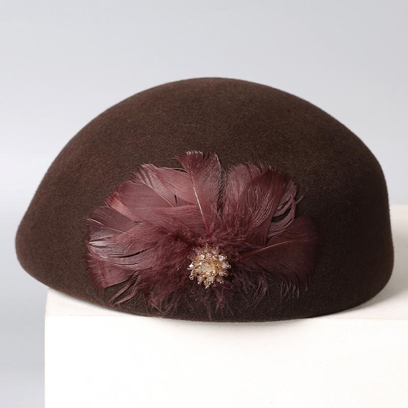 Autumn and Winter New Hat Women's Wool Beret British Retro Mink Hair Flower Curled Stewardess Hat