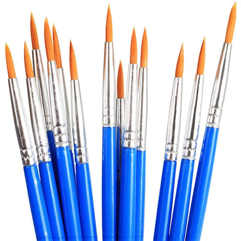 10pcs DIY Artist Paint Brushes for Kids Round Flat Miniature Nylon Hair Acrylic Watercolor Gouache Art Kits