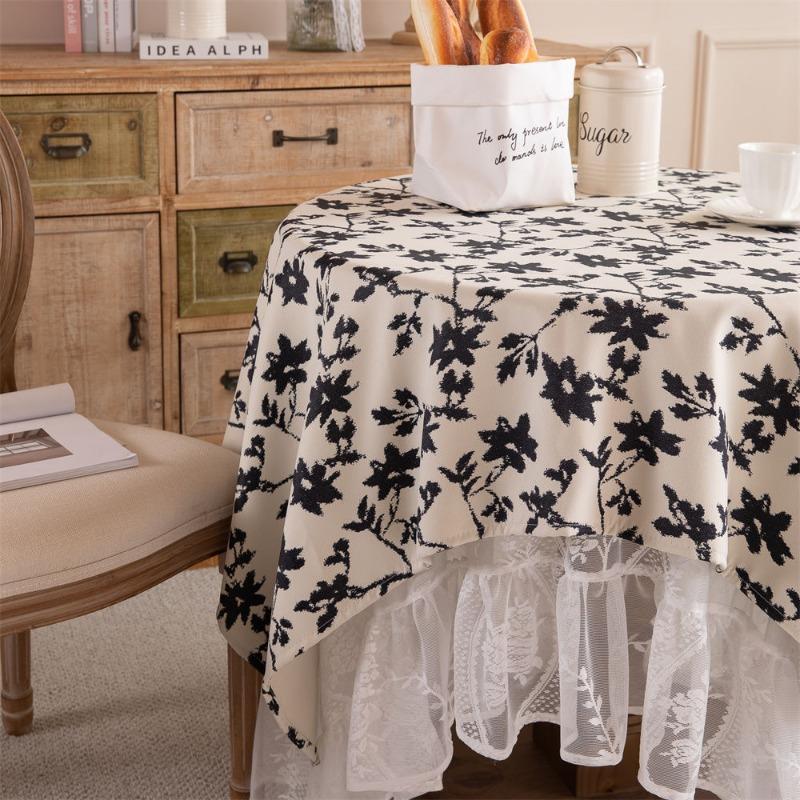 Cream Style Plain Square Tablecloth Dormitory Round Table Lace Combination Cover Cloth Light Luxury Decorative Table Mat