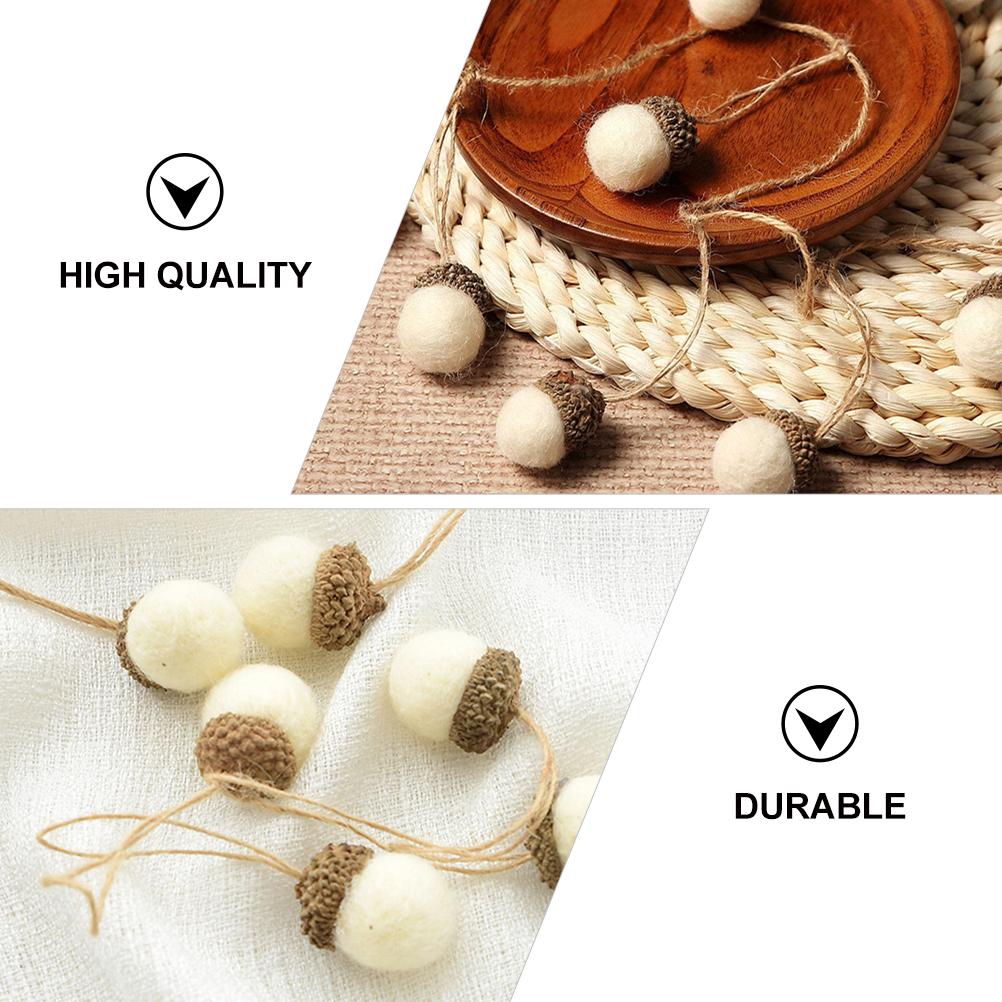 10Pcs White Felted Pine Cone Acorn Garland Christmas Hanging nament Craft Supplies Festive Party Decorations Xmas Tree