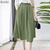 Women Casual Elastic Waist Solid Color Loose Skirts