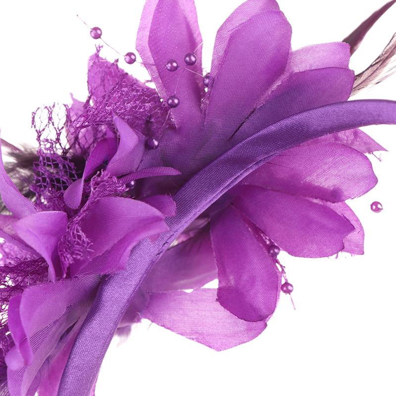 1Pcs Women Fascinator Hat Headband Flower Feather Mesh Yarn Cocktail Party Wedding Hair Accessories Head Decoration
