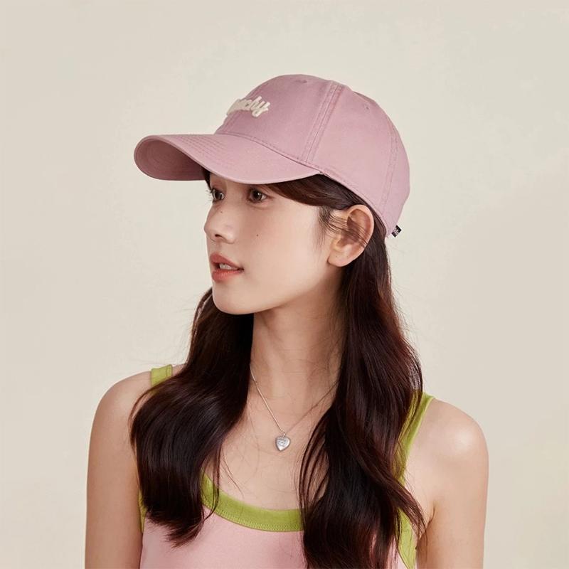 Korean Girl Peaked Cap Soft Cotton Snapback Sun Visors Hat For Outdoor Sweet Peachy Letter Embroidery Baseball Hat For Women