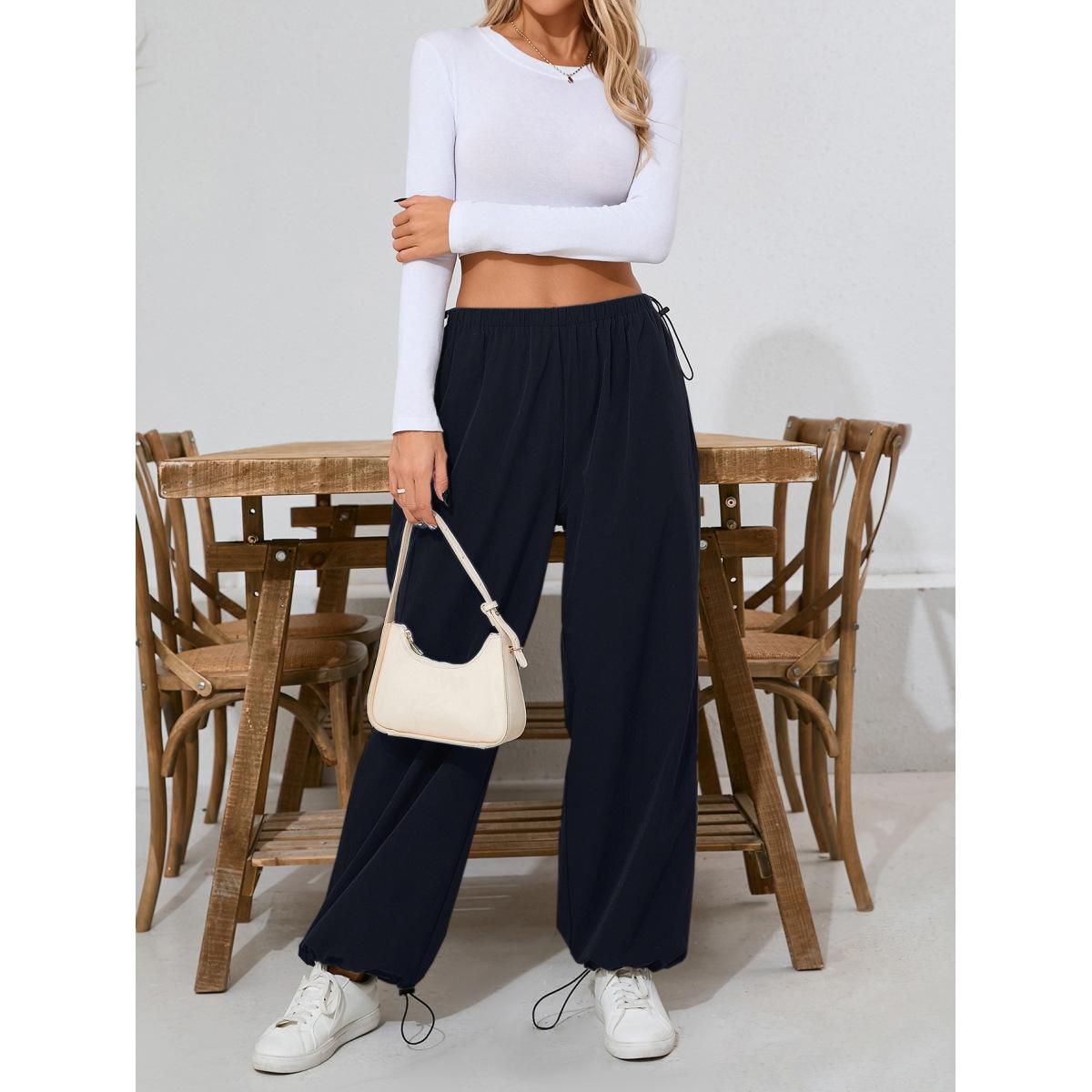 

Женские однотонные свободные широкие повседневные спортивные брюки с эластичной резинкой XXL темно-синий