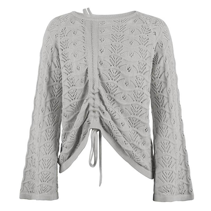 Летняя женская мода с полым дизайном на шнуровке, свободный вязаный топ S серый