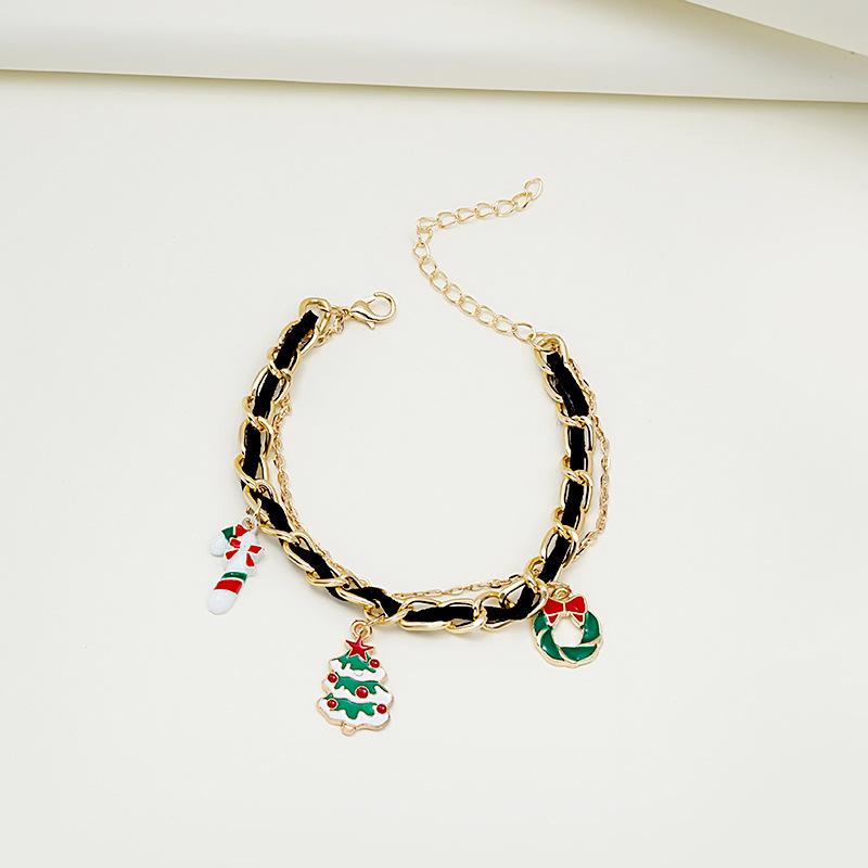 Christmas Bracelet Dripping Oil Christmas Tree Snowman Cane Pendant Multi-Layer Chain Bracelet Hand Jewelry Women