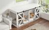 Dog Crate with Barn Door, of Metal and Fiberboard, for Two Dogs, with Fixed Middle Partition, TV Cabinet, with Sliding Doors, White, 160 X 60 X 75 Cm