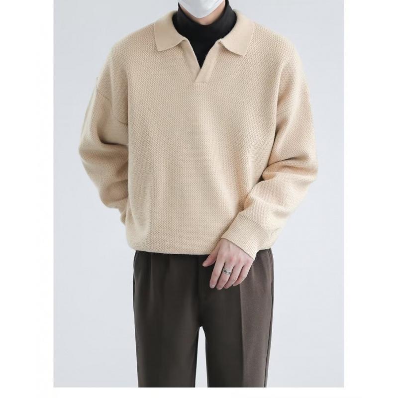 Men's Retro Heavyweight Knit Pullover Polo Sweater for Autumn/Winter