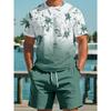 Summer Men Tropical Floral Print Round Neck Short Sleeve Casual T-Shirt And Shorts Set Beach Outfit Men Beach Tops Shorts Suit