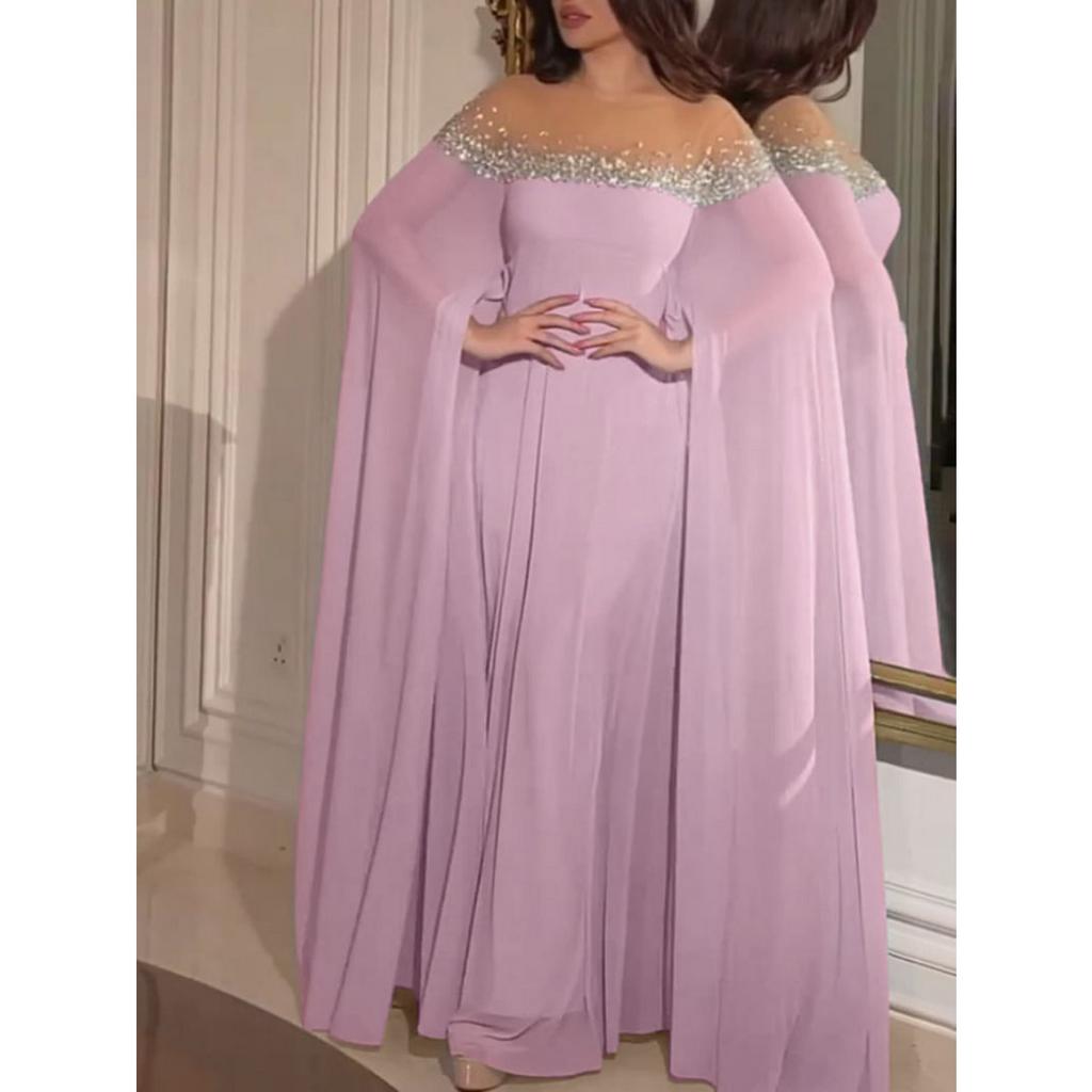 Spring Summer New Sexy High Waist Hot Drill Pearl Chiffon Banquet Evening Dress for Women European American Party