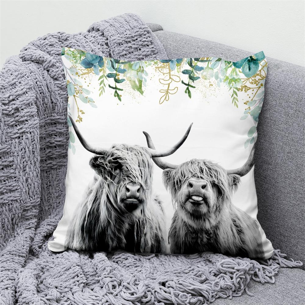 Juste De Coussin En Velours Animal Floral, Taie D'oreiller Décorative, Oreiller Pour La Maison, Canapé, Chambre, Voiture, Loup, Vache