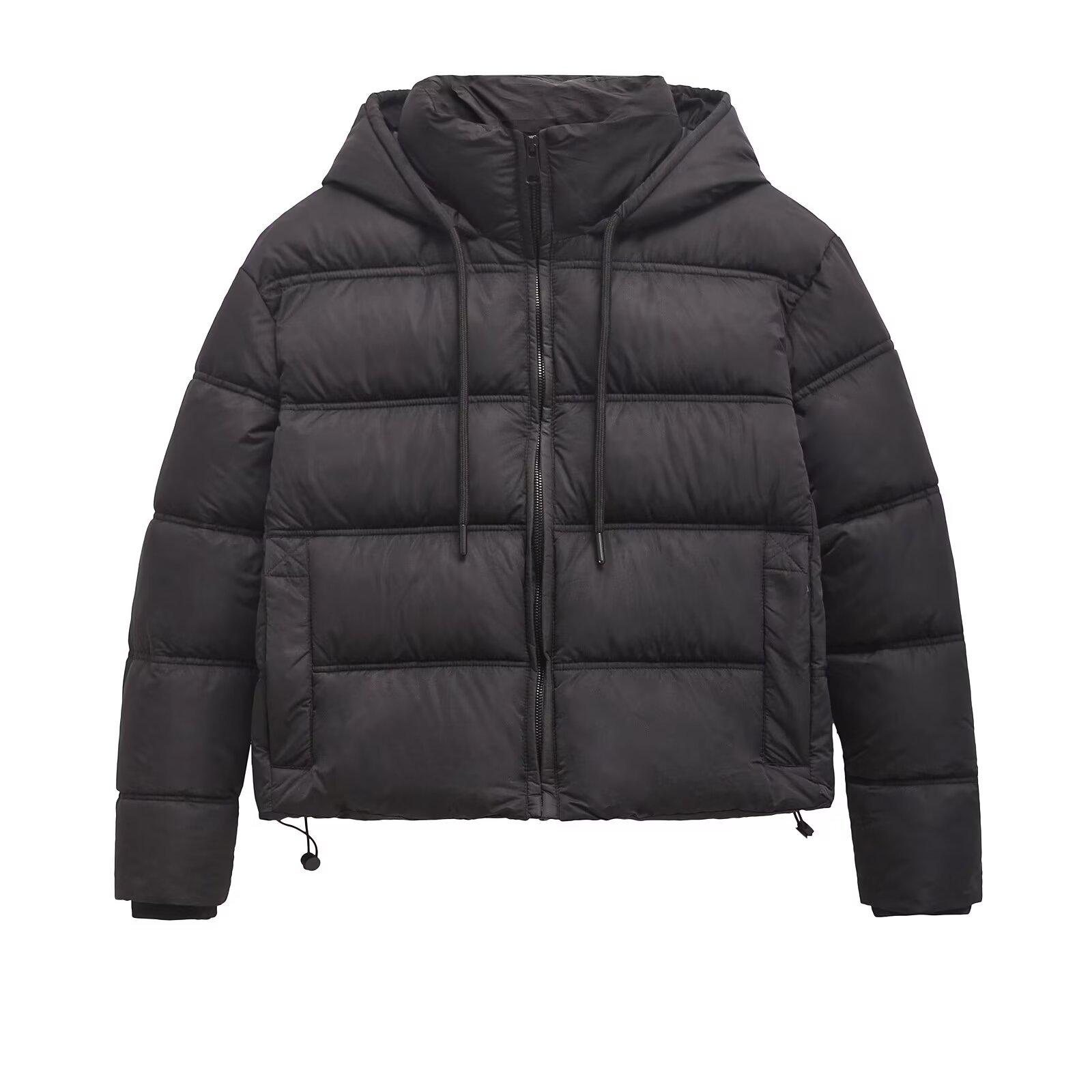 

Зимняя женская стеганая хлопковая куртка с капюшоном 2024 года - европейский и американский стиль Extra Small чёрный