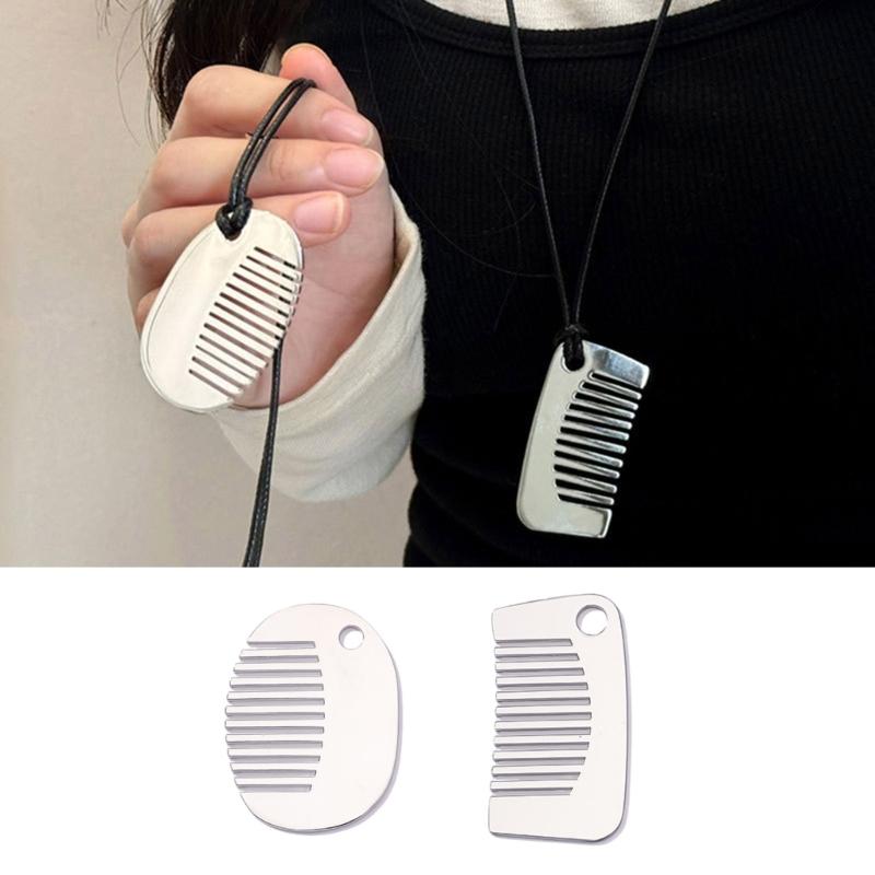 Fashionable Mini Comb Necklace Pendant Portable Hairbrush for Stylish Women Hair Grooming Tool Unique Accessories