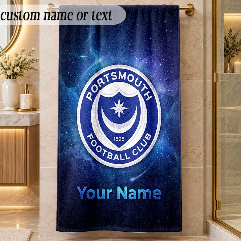 Beach TowelPortsmouth FC Custom Name Text Personalized Soft Towel for Beach Pool Indoor Home Decor Gift