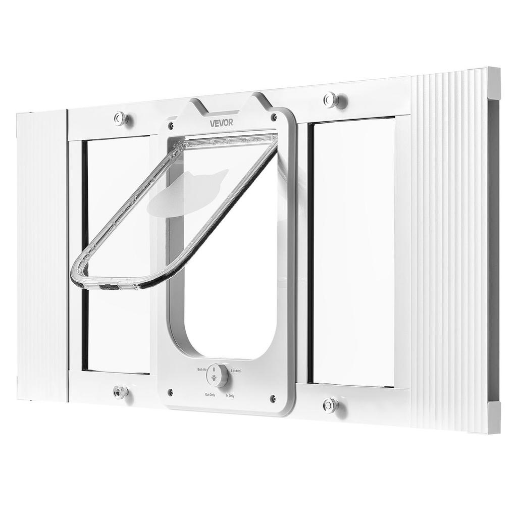 Cat Door for Window, Adjustable To Fit Window Width 686-813 Mm, 4 Secure Lock Modes, Aluminum Frame and High-Transparency Glass, Magnetic Closure,
