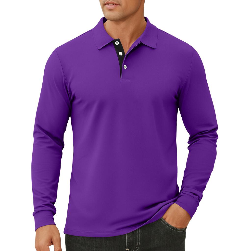 Men's Color Button Lapel Long Sleeve Top Men's Casual Fashion Long Sleeve Top