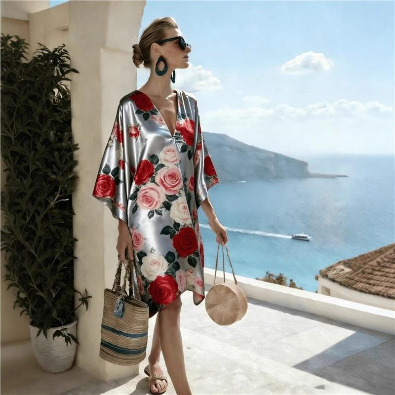 Bohemian ladies new D print seaside vacation fashion casual dress