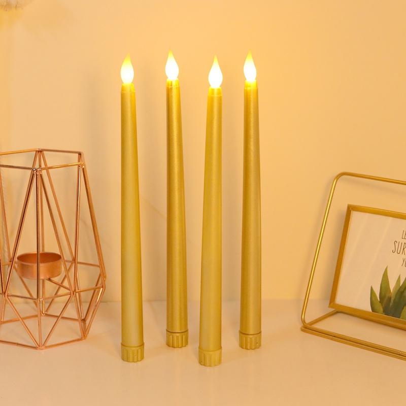 2Pcs Flameless Taper Long Candles Battery Operated Fake Flickering LED 3D Candlesticks Dinner Halloween Table Party Decor