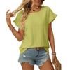Women's Spring Summer Solid Color Round Neck Sweet Short Sleeved T-shirt Hollowed Out Top Shirt