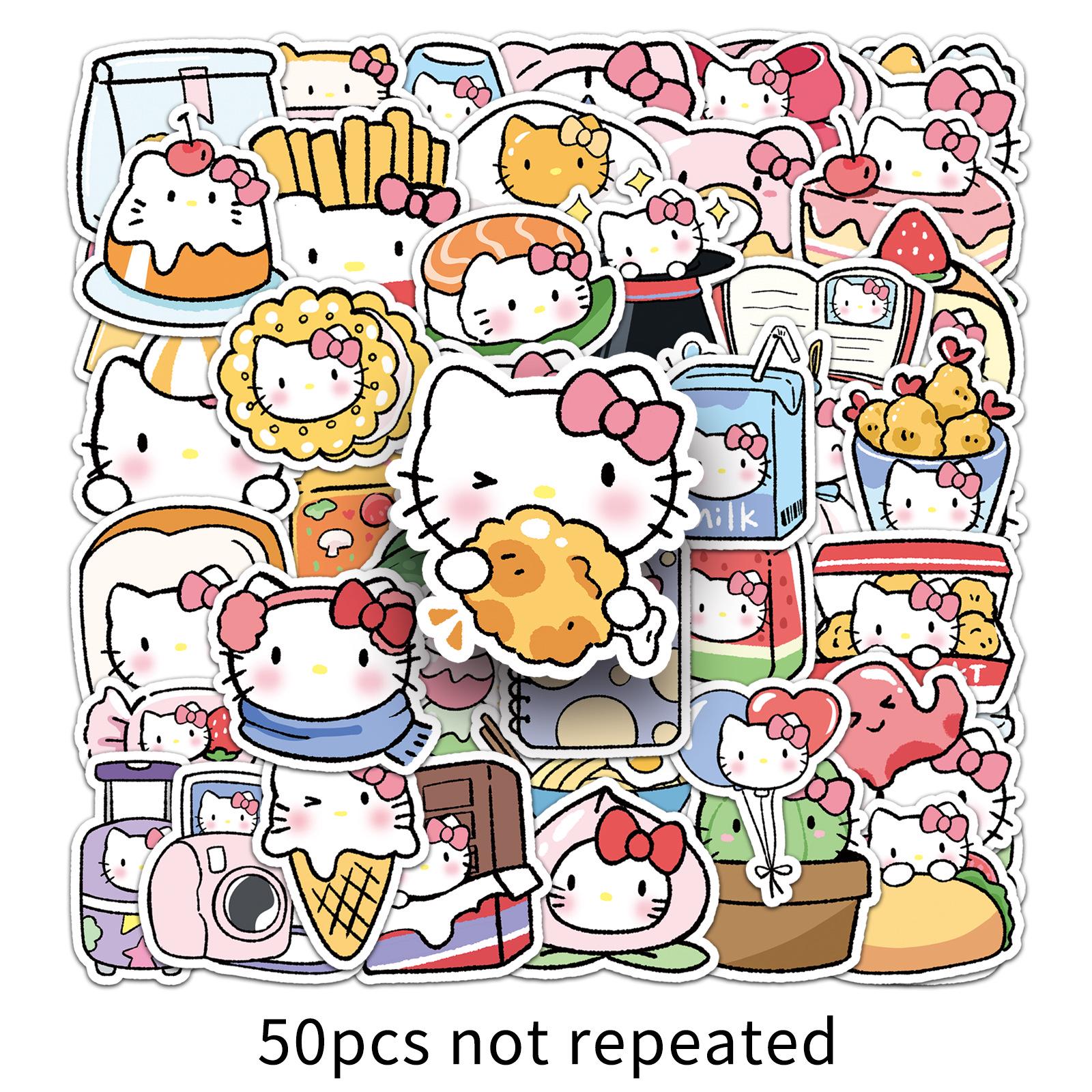 50 Cute Cartoon KT Cat Stickers: Trendy Decor for Notebooks, Luggage, Desktops & Refrigerators