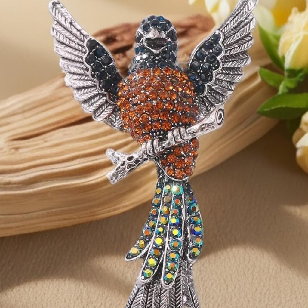 Vintage Eagle Brooch With Sparkling Multicolor Crystals Retro Cartoon Design Durable Alloy Material For Coat Jacket Fashion Accessory Gift