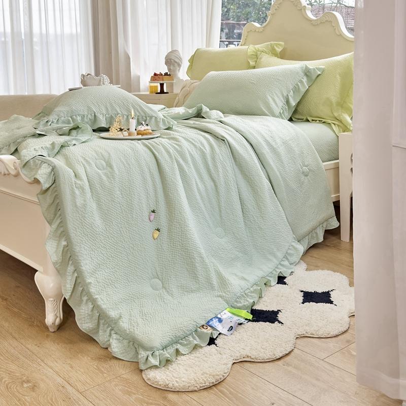 1Pc Solid Color Cool Feeling Summer Quilt Korean Style Ins Ruffle Edge Air Conditioning Thin Comforter Home Queen Size Bedding