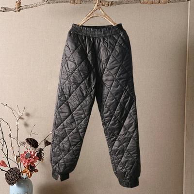 Women Winter Pants High Elastic Waist Thick Padded Solid Color Loose Soft Ankle-banded Casual Pockets Lightweight Lady Down Trousers