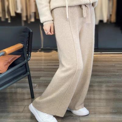 Pantalon Tricoté Large Jambe Femme Automne Hiver Basique Doux Chaud Cachemire Tricot Pantalon Décontracté Style Simple Coréen