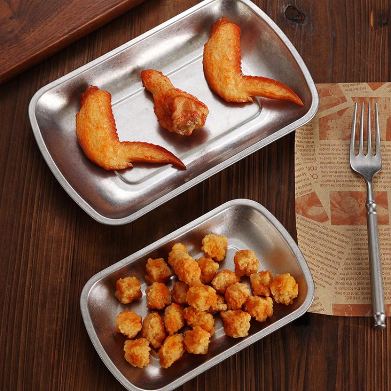 Vintage Korean Style Stainless Steel Tray Dinner Plate Snack Dessert Fruit Cake Bread Steak Tray Food Tray Kitchen Accessories