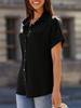 Women's V Neck Collared Button Down Shirt Short Sleeve Top with Pockets