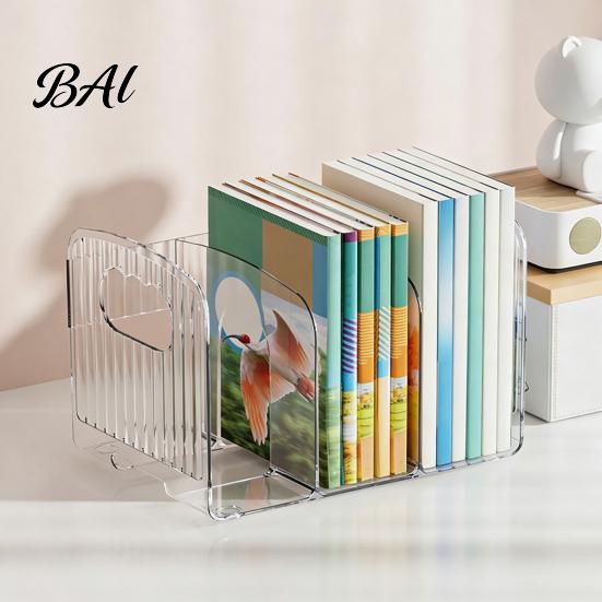 Clear Book Organizer for Desk Magazine Holder, 3/4-Compartment Organizer, Vertical Bookend File Heavy Duty Holder Office Sorter Accessories
