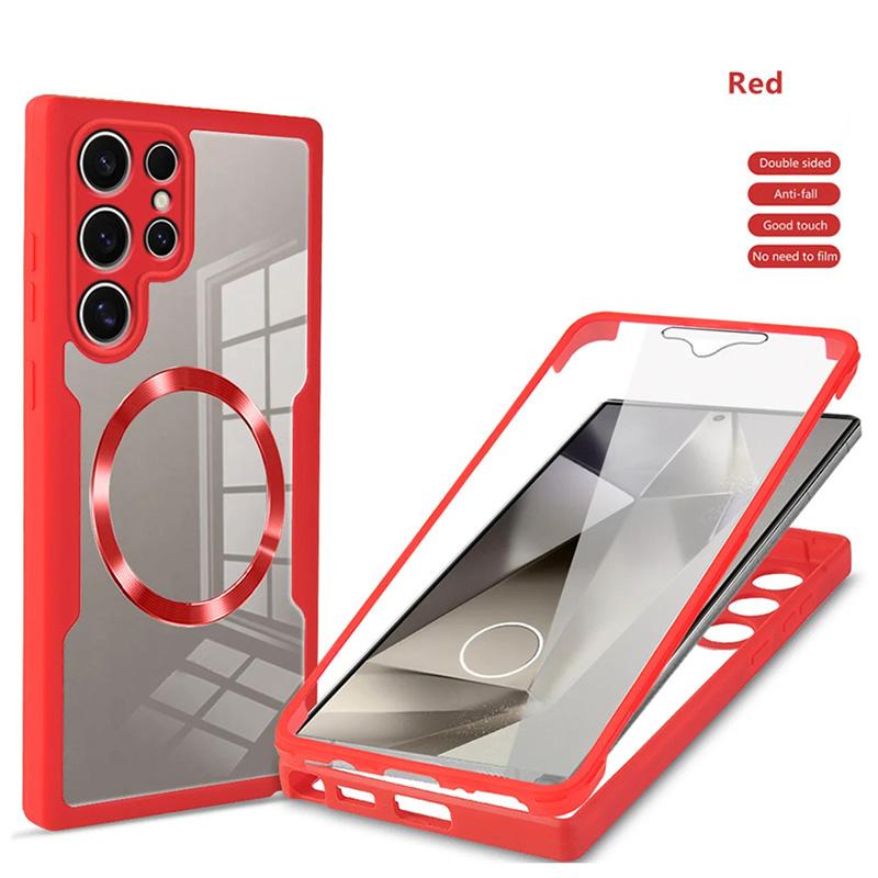 

Для Magsafe 360 Полный корпус Прозрачный чехол для телефона спереди и сзади для Samsung Galaxy S25 S24 S23 S22 Ultra Plus S21 FE Магнитная крышка S25 красный