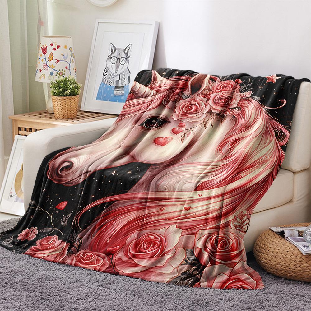 Unicorn Print Flannel Blanket, High Quality Comfortable for All Seasons, Home Decor, Warmth and Comfort, Perfect for Christmas Gifts