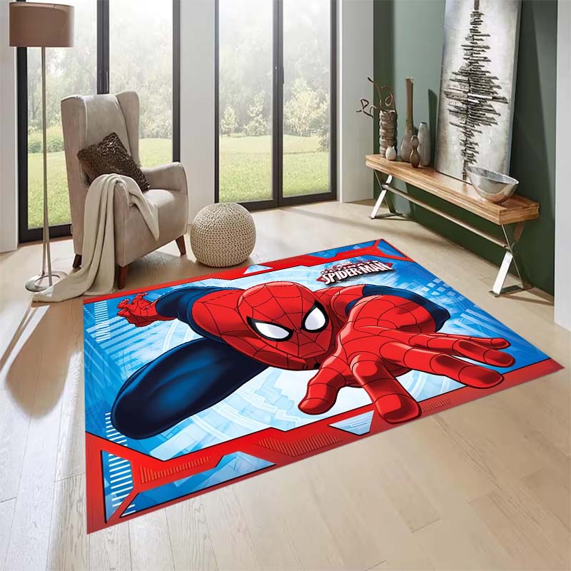 New custom-designed, cool Spider-Man rugs are available for your entryway, bathroom, and bedroom – featuring a spiderweb pattern