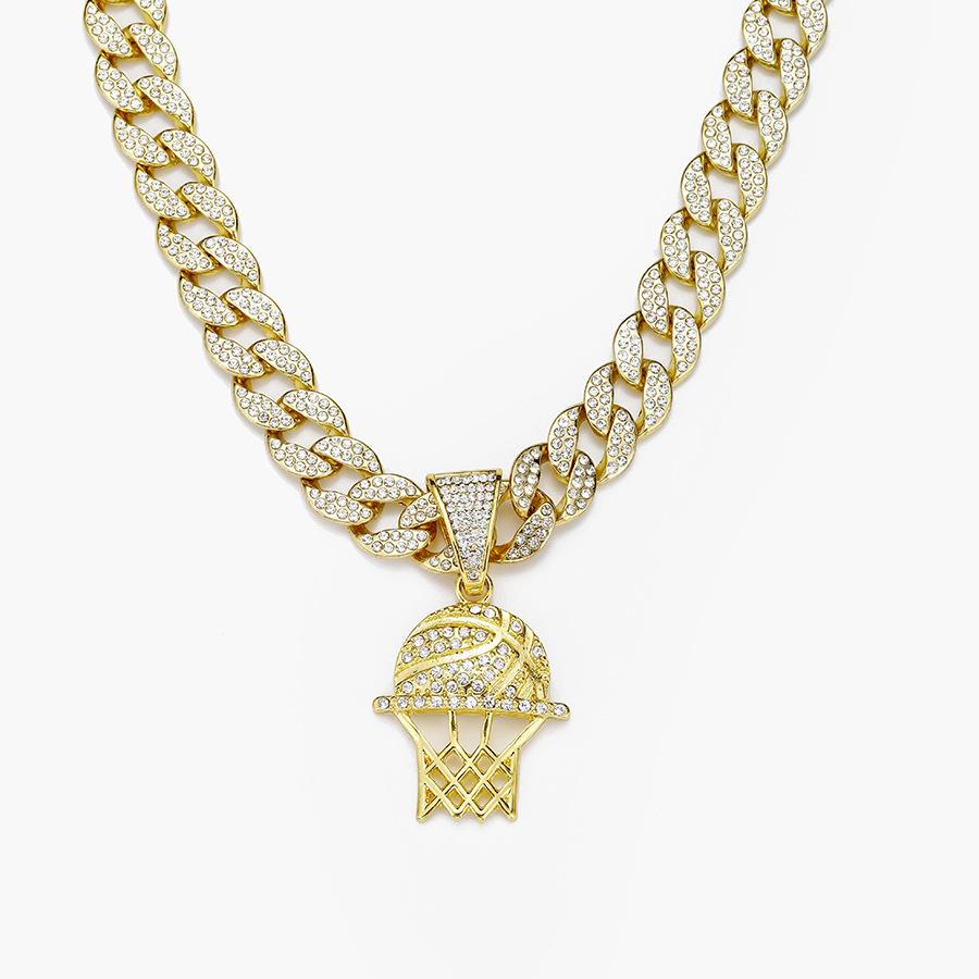Personalizovaný full diamond vynikající síťovaný rám basketbalového koše přívěsek náhrdelník, evropský a americký hip hop sportovní kubánský náhrdelník