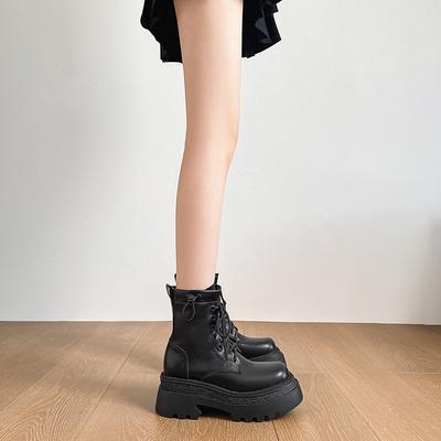 Vintage Maillard schwarze Stiefel 2025 neue Frühherbst Muffin dicksohlige Schnürstiefeletten Britische Martin-Stiefel Damen