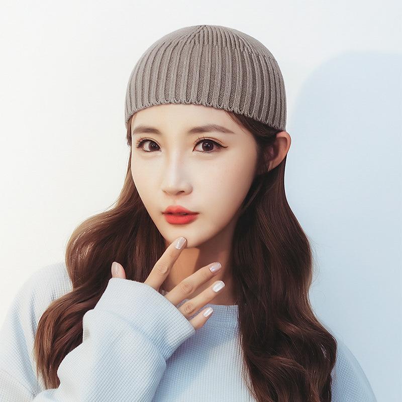 

.1Pc Street Solid Color Knitted Cap Brimless Warm Vintage Dome Hat Elastic Outdoor Melon Beanie Cap хакі