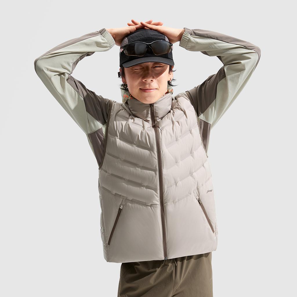 Li Ning Hot Pot Down Series Water-Resistant Casual Versatile Cold-Resistant Comfortable Solid Color Stand Collar Down Vest Winter Men Vest AMRU041-2