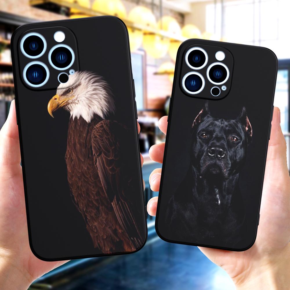 Black Tpu Case for Iphone 5 5s Se 2020 6 6s 7 8 Plus X 10 XR XS 11 12 13 Mini Pro MAX Back Cover Wolf Dog Cat Lion Tiger Animal