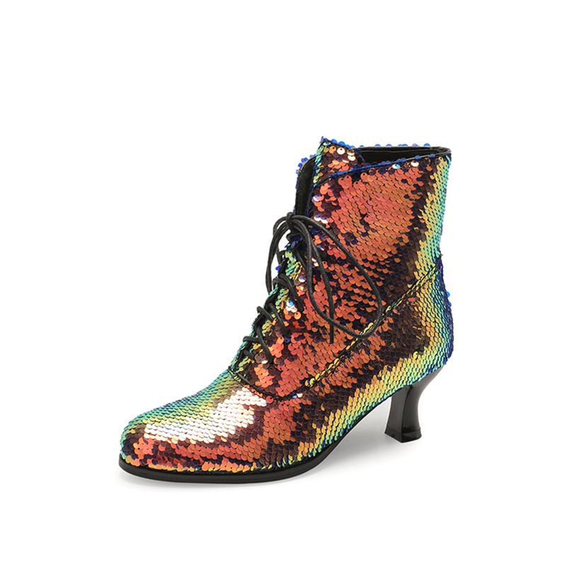 

Женские ботильоны на щиколотке, круглый носок, толстый высокий каблук, шнуровка, блестящие короткие ботинки, женская модная обувь, осень-зима, зеленый, 42 39