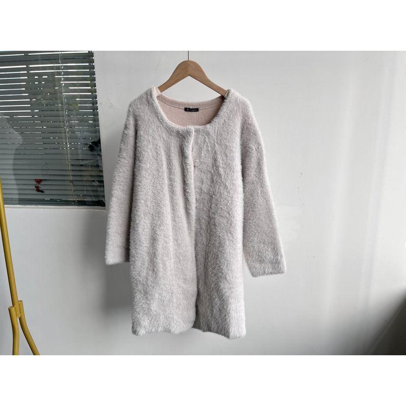 

Q1-352 Japan fashion Lady Elegant All-Match Plush Soft Glutinous Idle Style Mid-Length Cardigan Outerwear H25-2 Light gray L